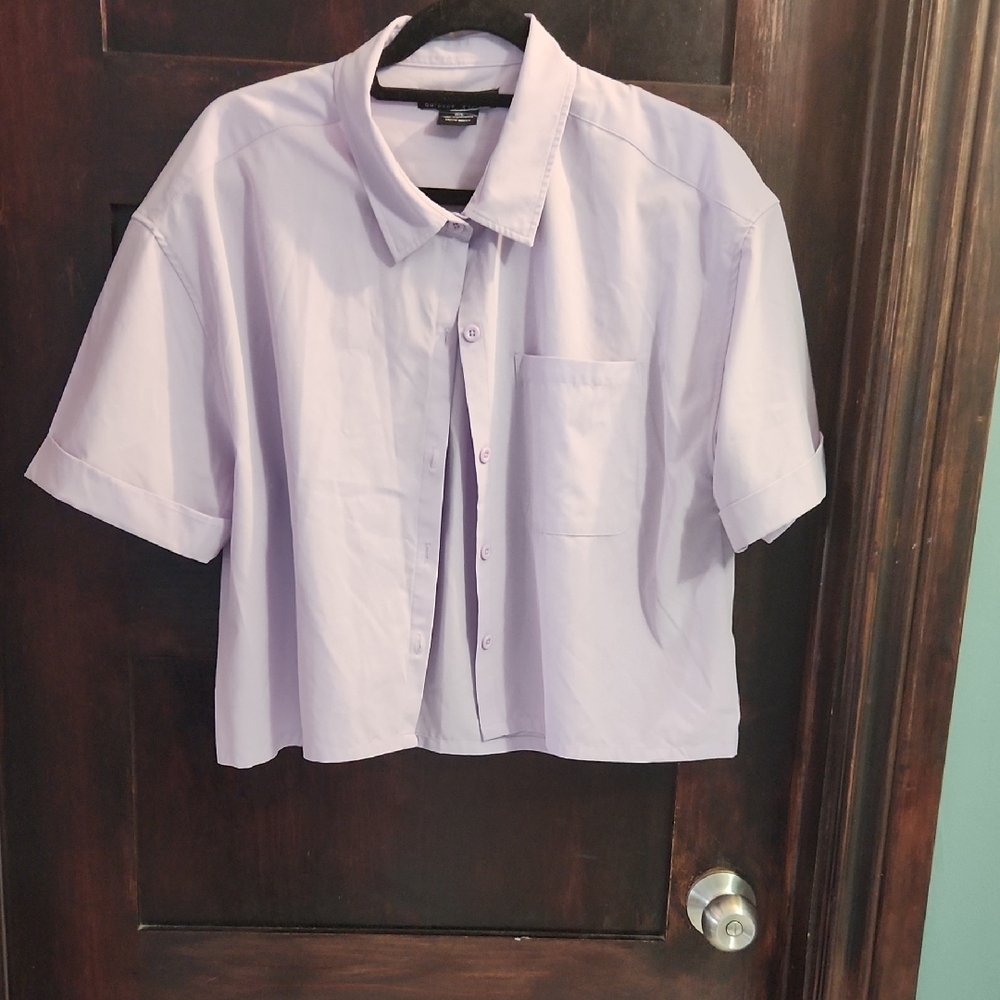 Lavender Short Sleeve Cropped Button-Up Shirt